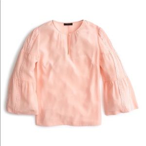 J. CREW Bell Sleeve Embroidered Silk Top Pink 16